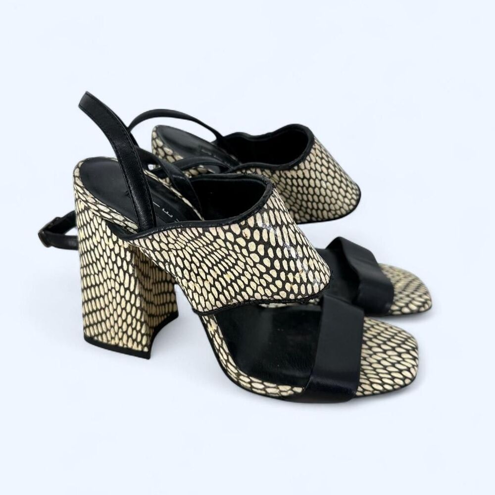 Black & White Snakeskin Print Chunky Block Heel Sandals NWOT